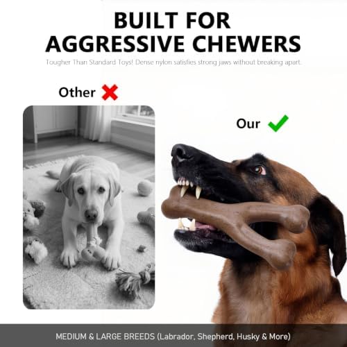 MECOOL Durable Nylon Dog Chew Toy – Bacon Flavored Y-Bone Shape for Aggressive Chewers, Tough Interactive Teething Bone for Medium Large Dogs, Long-Lasting Dental Chew Toy