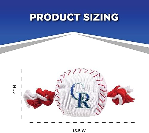 Pets First MLB Colorado Rockies Baseball Rope Toy for Dogs & Cats. Tough Nylon, Sporty Baseball Design, Heavy-Duty Ropes with Inner Squeaker
