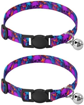 Neon Skull Colorful Collar with Bell for Dog Puppy 2 Pack Kitten Collar Adjustable 10.6 to 17.1 Inches