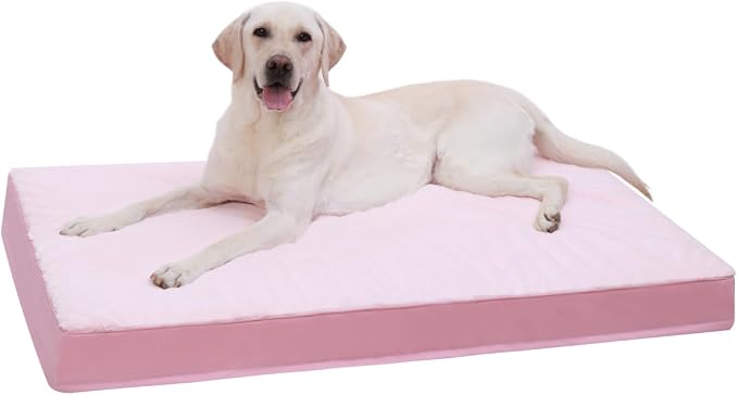 KSIIA Orthopedic Dog Bed for Large Dogs with Waterproof Lining, Pink, 41x27 | Deluxe Soft Plush Dog Crate Bed, Washable Pet Mat with Removable Cover & Egg Crate Foam for Large Dogs Sleeping & Relaxing