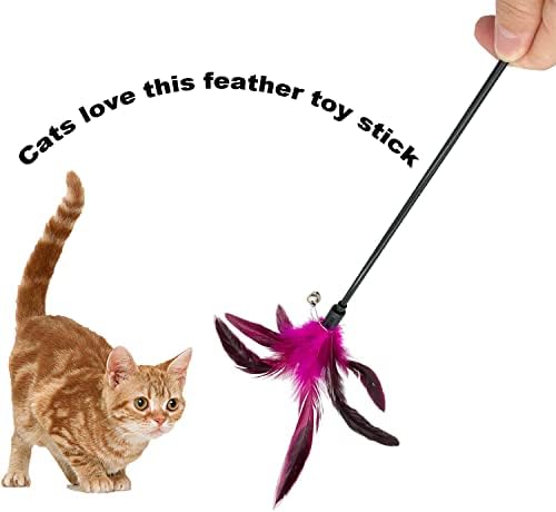 CATENAS 6 PCS Feather Stick Cat Toys, Interactive Wand for Indoor Cats