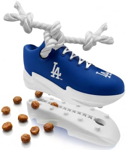 MLB Los Angeles Dodgers Cleat Sneaker Spike Dog Toy, Baseball Treat Dispenser Chew Toy for Dogs, Interactive Rope Tug Toy, Slow Feeder Natural Rubber Dog Toy with Official Team Logo