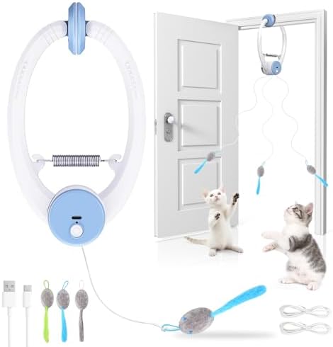 Wortade Automatic Hanging Cat Toy, Electric cat Teaser, Light Blue