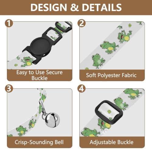 Cute Frogs Leaf White Adjustable Buckle Dog Collar 2 Pack Collar for Kitten