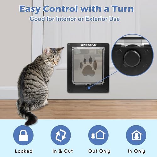 Wordcam X-Large Tough Cat Door for Interior/Exterior, Up to 25 lbs, Black