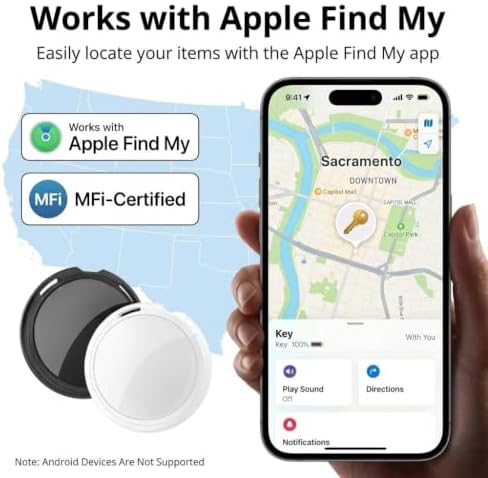 2 Pack Tracker Tags Item Finders for Apple Find My [MFi Certified] iOS Only | Waterproof Bluetooth Key Locator Replaceable Battery Worldwide Tracking Devices for Keys Wallets Bags Luggage Pets Dogs Cats