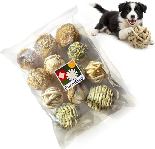 Natural Dog Chew Toys, 12pcs Woven Grass Chew Balls for Dogs, Dental Teething Toys & Interactive Fetch Toys, Outdoor Rattan Digestible Chew Ball for Boredom Relief and Teeth Cleaning