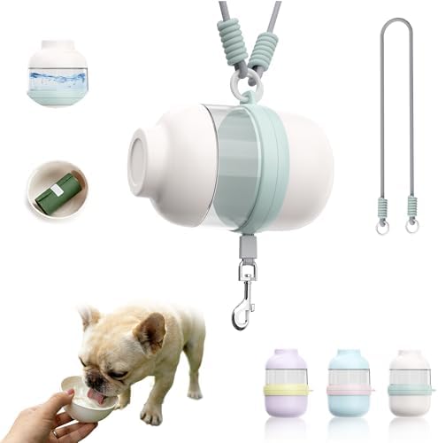 3 in 1 Dog Water Bottle with Crossbody Strap, Portable Dog Travel Water Bottle with Treat & Poop Bag Dispenser for Small Dogs Walking Hiking(Off-White)