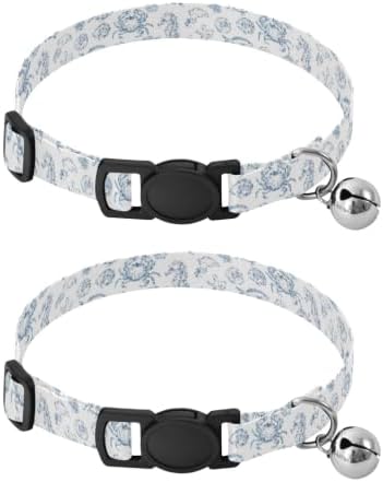 Sea Creatures Seahorses Soft Polyester Pet Collar, 2 Pack Breakaway Cat Collars with Bell