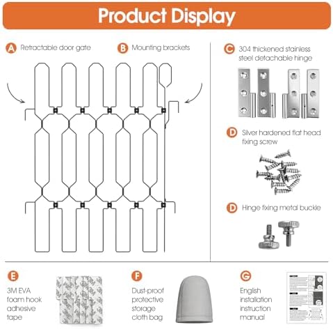 Metal Retractable Dog Gate for Front Door, Adjustable Pet Barrier & Door Blocker, Foldable Gate for Apartments, RVs, Indoor and Outdoor Use, 26” x 30”