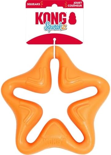 KONG Squeakz Dog Toy – Durable Rubber Fetch & Chew Toy with Squeakers, Interactive Enrichment Toy for Active Dogs (Star, Large)