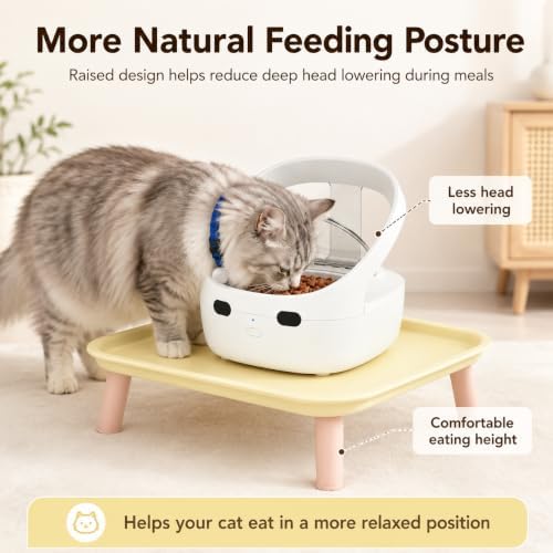 RFID Cat Feeder with Raised Stand, Collar Tag Access for Multi-Cat Homes