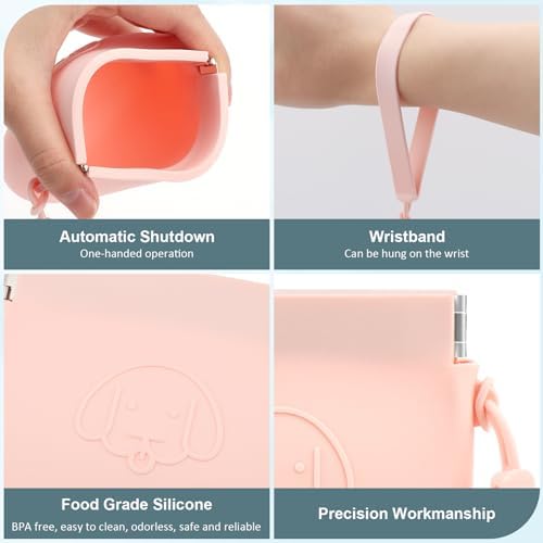 WALLFID Silicone Dog Treat Pouch, Auto Closure, with Pet Training Clicker, Walking Bag for Dog and Cat, Pocket Size, Easy to Clean, Odorless, Travel Bag (Pink)