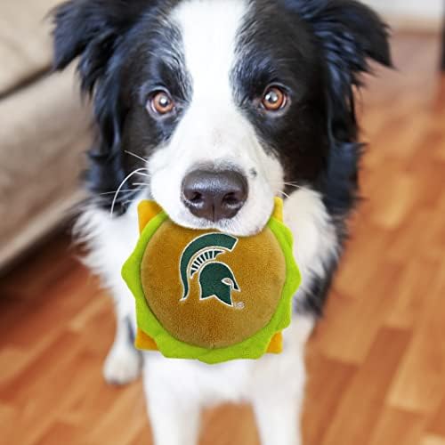 NCAA MICHIGAN STATE SPARTANS CHEESE BURGER PLUSH DOG & CAT SQUEAK TOY - Cutest STADIUM HAMBERGER SNACK Plush Toy for DOGS & CATS with INNER SQUEAKER & Beautiful Football/Basketball Team Name/Logo