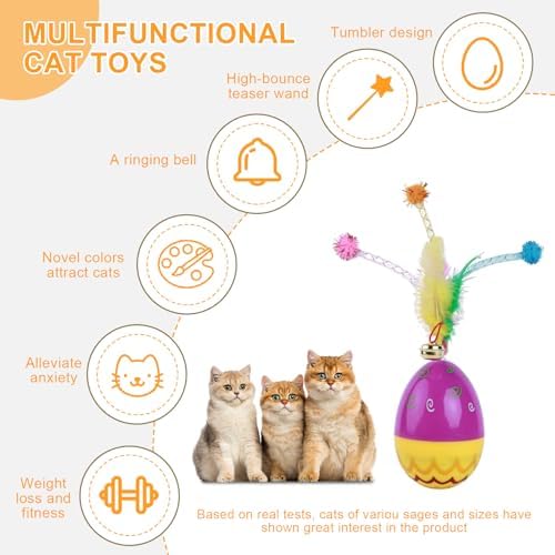 direfly 2025 New Interactive Cat Feather Ball Toy Set - Cat Toys with Feather Tails, Rolling for Indoor Cats & Kitten Exercise, Safe & Fun Play,It can Swing Without Falling Down, Durable (2 Set)