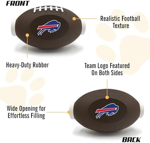 NFL Buffalo Bills Football Treat Dispensing Toy for Dogs and Cats, Rubber Ball Pet Toy, Interactive Fun Doggie Treat Toy, Natural Rubber Feeding Toy
