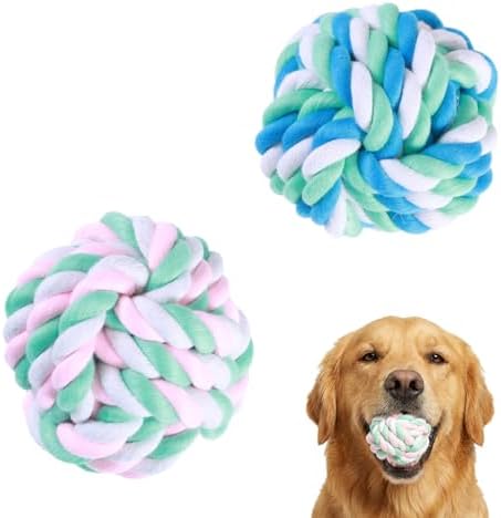 Dog Ball, Braided Dog Rope Ball, Dog Toys for Aggressive Chewers, 2 Packs