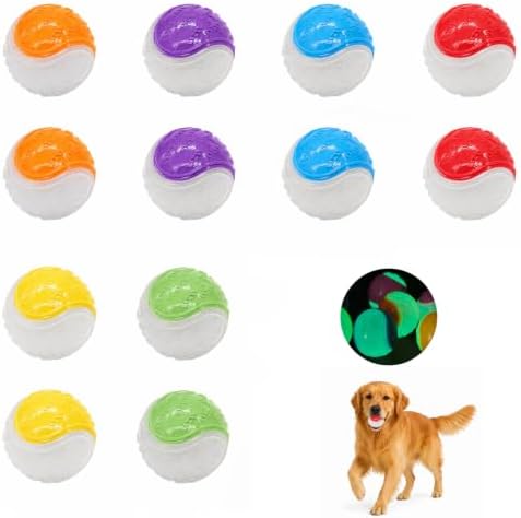 12-Pack Glow in The Dark Dog Balls, Indestructible Rubber Chew Toys for Puppy Training and Night Play, Interactive Fetch Balls for Small Medium Breeds (6.5cm, Assorted Colors)