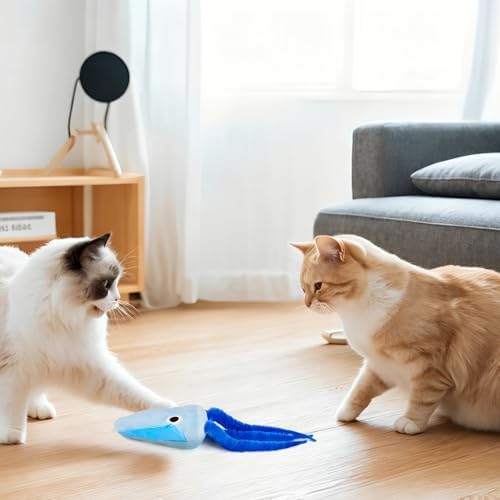 Andiker Cat Toy with Catnip, Squid Shaped Cat Chew Toy with Long Tentacle and Crinkle Paper Interactive Kitten Toy for Kittens & Adult Cats (Blue)
