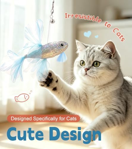 SONGWAY Interactive Cat Wand Toy Set - Retractable Cat Teaser Wand with 8 PCS Cat Toy Attachments, Dragonfly Butterfly Bird Mouse Tassel Feather Cat Toy Refills for Indoor Cats Kittens, Blue