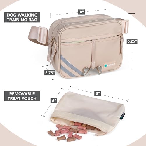 PetAmi Dog Walking Bag, 3-in-1 Crossbody Fanny Pack Treat Pouch, Beige