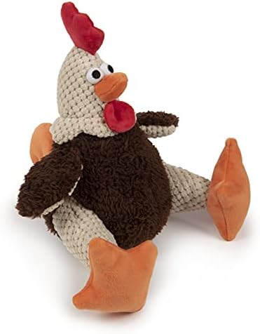goDog, Checkers Fat Rooster, Squeaker Dog Toy, Chew Resistant, Durable Plush, Soft, Tough, Reinforced Seams, Brown, Large