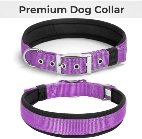 Reflective Dog Collar for Large Dogs Wide Padding 6 Holes Adjusta