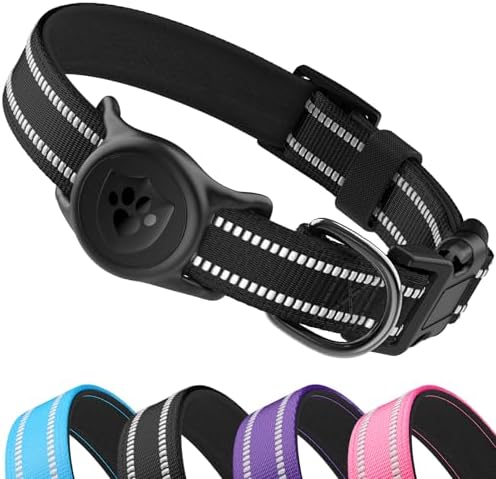 Upgraded AirTag Dog Collar, IP68 Waterproof Holder, Large Black