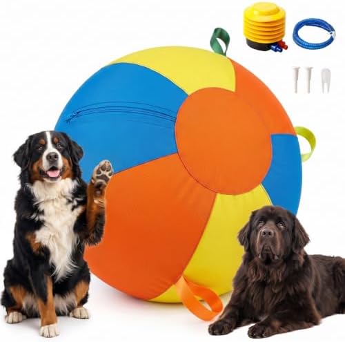 22'' Heavy Duty Herding Ball for Dogs with Handles, Inflatable Training Toy
