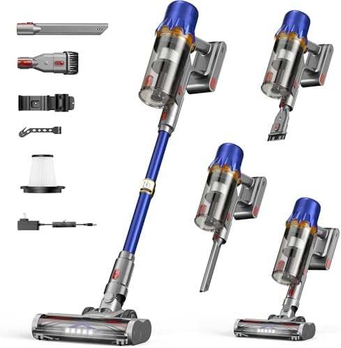 Cordless Vacuum Cleaner for Home - Powerful Stick Vacuum with HEPA Filter, 55-Min Runtime, LED Light, Anti-Tangle Brush, Detachable Battery,Lightweight Vacuum for Pet Hair,Carpets & Hard Floors