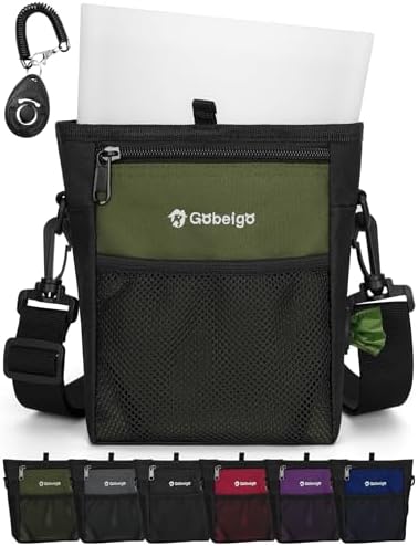 Gobeigo 4 Cup Dog Treat Pouch with Silicone Insert Bag& Clicker(Army Green)