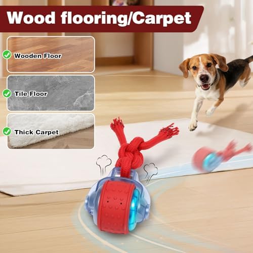 Muhhiba Interactive Dog Toys, Automatic Moving Dog Toy with Rope, Motion Activated, Rechargeable Dog Ball to Keep Them Busy