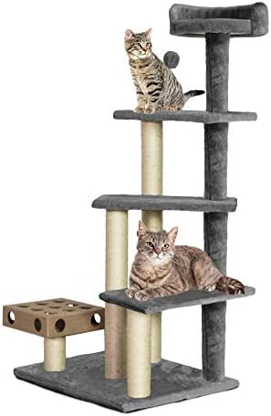 Furhaven 49.5" Tall Cat Tree for Indoor Cats, Ft. Sisal Scratching Posts, Plush Ball Toy, & Busy Box Toy - Tiger Tough Play Stairs Interactive Playground Tower - Gray, One Size