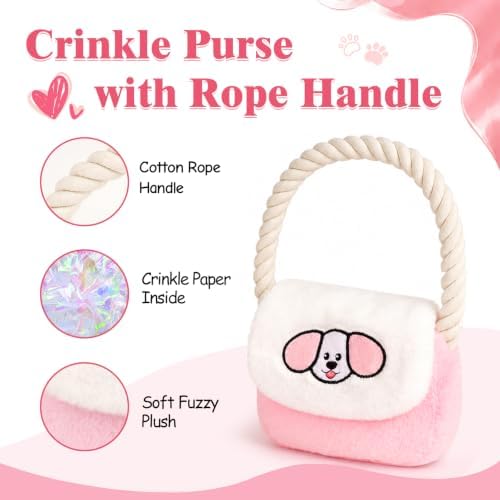 Girl Dog Toys for Small Dogs - 5-Pack with 4 Squeaky Toys and Crinkle Purse