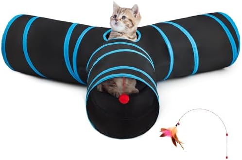 Tempcore Cat Tunnel, 3-Way Collapsible Toy, Large Size Black & Blue