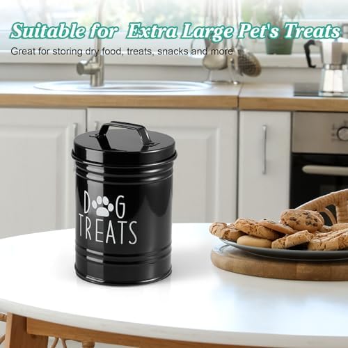 OUTNILI Extra Large Dog Treat Container Airtight - 9" Tall X 6" Round Black Dog Treat Jar for Kitchen Counter - Rustic Treat Storage Canister for Dogs, Cats, Small Animals