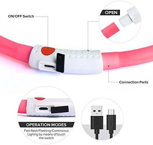 BSEEN Light Up Dog Collar, Silicone LED Pet Collar Rechargeable Glowing Puppy Necklace Safety Dog Lights for Night Walking (Pink)