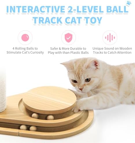 Made4Pets Tall Cat Scratching Post for Indoor Cats with Ball Track 32"
