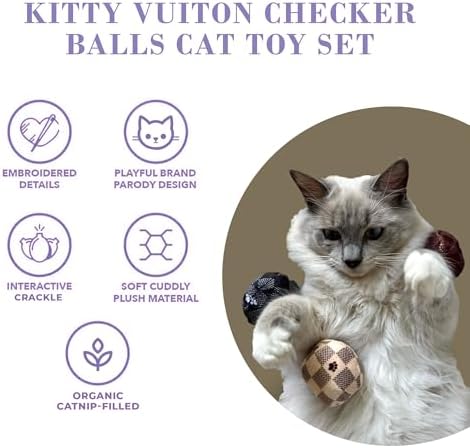 Haute Diggity Kitty Vuiton Checker Balls Set, Soft Plush Cat Toys