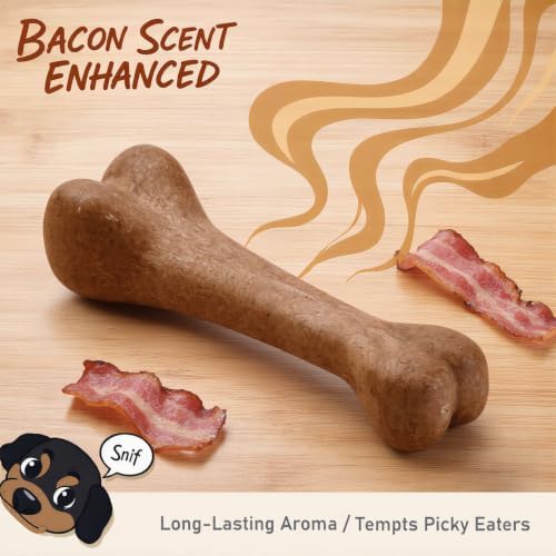 MECOOL Durable Nylon Dog Chew Toy – Classic Bone Shape, Bacon Flavored, Designed for Aggressive Chewers, Medium/Large Dogs, Promotes Dental Health & Fresh Breath
