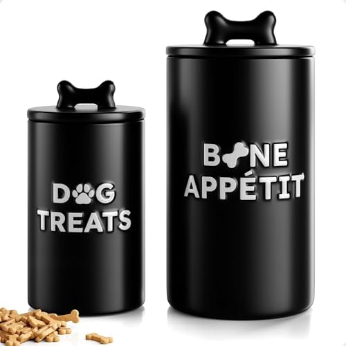 Ceramic Dog Treat Container Airtight Set of 2, 10x5 in & 7x4 in, 11 Cups