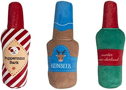 Pearhead Holiday Spirits Dog Toy Set, Spirits Themed Plush Dog Toys, Squeaky Dog Toys, Set of 3