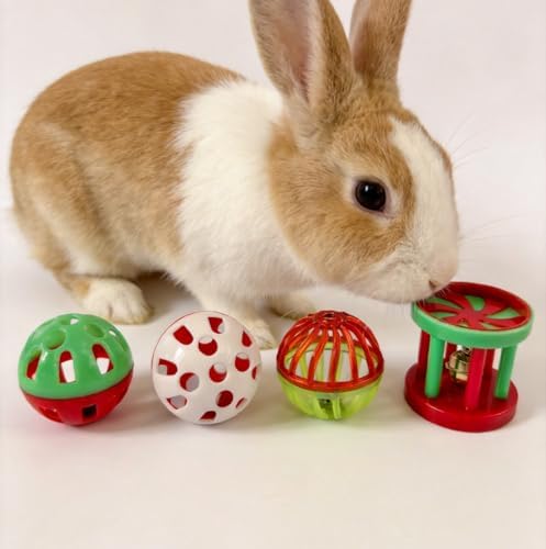 Rabbit Treat Ball, Bunny Enrichment Toy with Stainless Steel Hanger Set, Veggie Feeding Rabbit Ball Toy to Slow Feeder for Bunny, Guinea Pig, Hedgehog, Squirrel, Tortoise (Green)