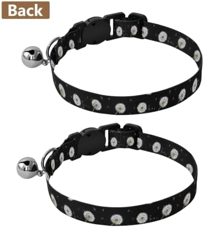 White Dandelion Flowers Black Easy to Clean Small Dog Collar 2 Pack Adjustable Pet Collar