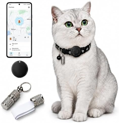 GPS Collar for Cats (Android Only) Pet Tracker, Soccer Style Smart Tag Compatible with Google Find My, Waterproof No Monthly Fee Cat Tracking Collar, Game Day Football Design for Pet Safety