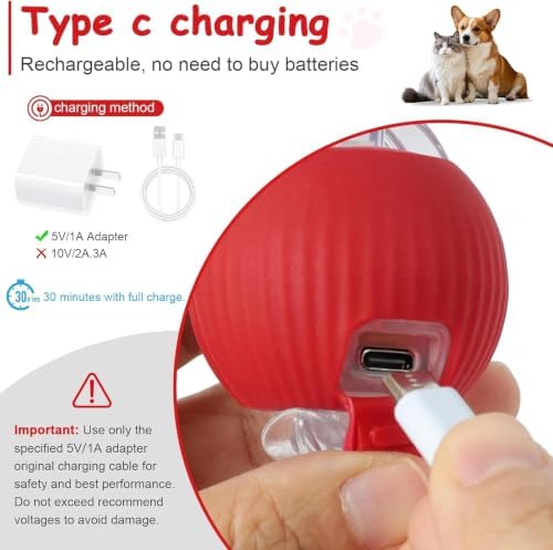 Interactive Smart Ball Toy for Cats and Dogs, 360° Automatic Rolling Chase,Designed for Indoor pet Exercise, Boredom Relief, and Fun Chase Play. (Red-1)