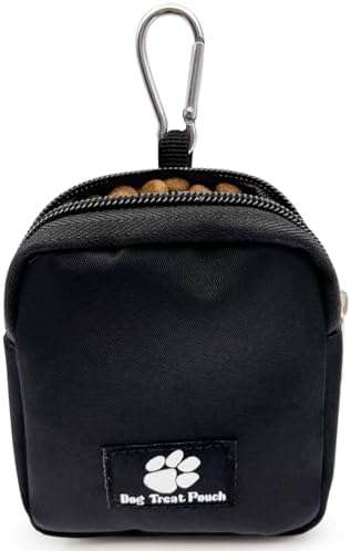 Waterproof Dog Treat Pouch with Built-in Poop Bag Dispenser, Large Capacity Dog Training Bag with Adjustable Shoulder Strap (Black)