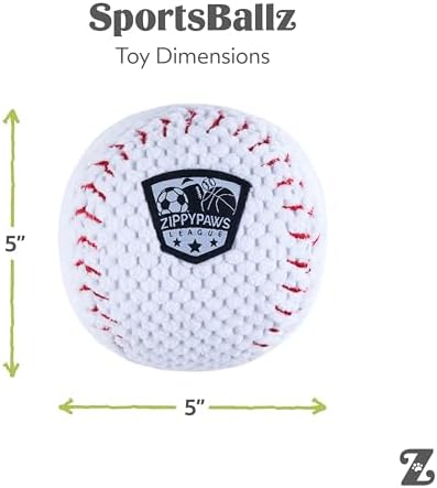 ZippyPaws SportsBallz Dog Squeaky Toys to Keep Them Busy - Baseball