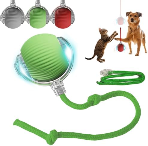 Interactive Dog Cat Toy Ball, Automatic Moving Bouncing Rolling, with Replacement Tail, Pet Smart Chase Ball Rechargeable, Enrichment Toys for Bored Indoor Adult Cats/Dogs (Green)