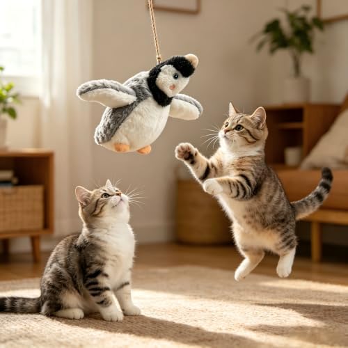 Interactive Flapping Penguin Pet Toy with Chirp Sound, Hanging & Placeable Plush Toy for Cats Dogs, Relieve Boredom Prevent Furniture Scratches